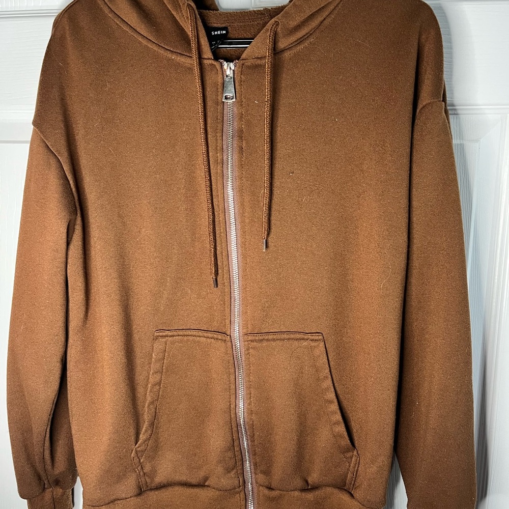SHEIN Brown Zip Hoodie Women’s Small Lightweight